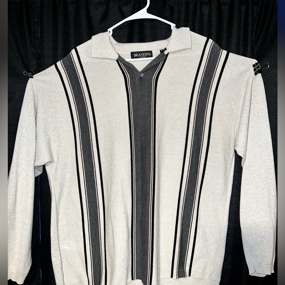 Brandini, white with black stripes collard long sleeve, men’s XL